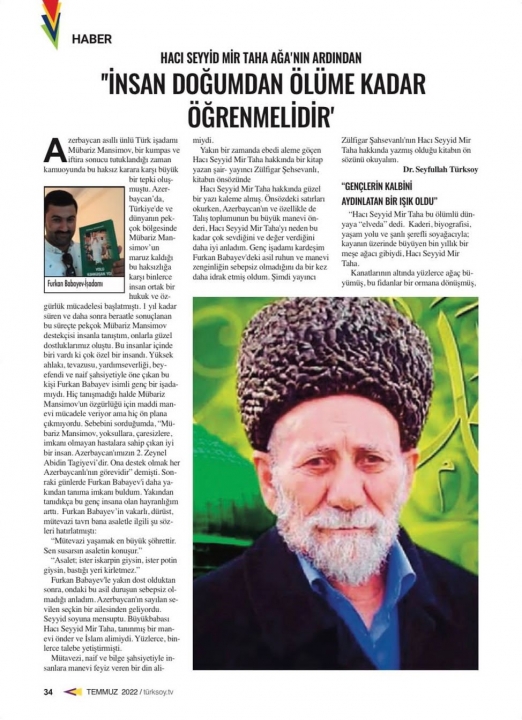 Seyfullah Türksoy Mir Taha ağa haqqında yazdı