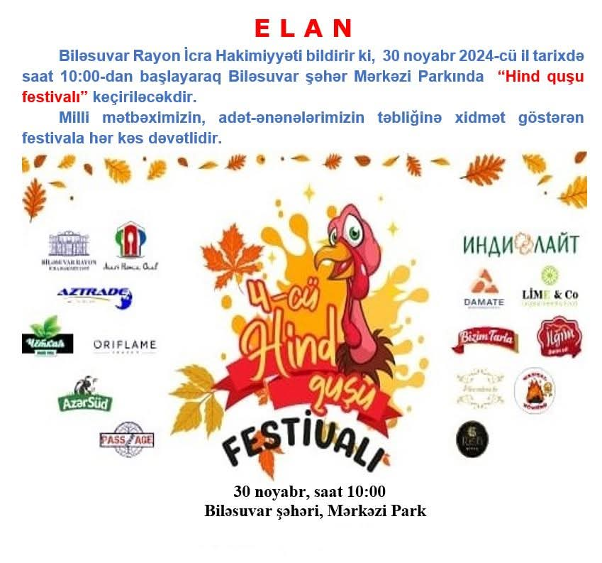 Biləsuvarda IV Hind quşu Festivalı keçiriləcək